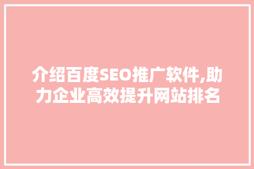 介绍百度SEO推广软件,助力企业高效提升网站排名
