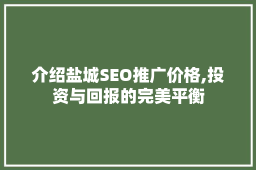 介绍盐城SEO推广价格,投资与回报的完美平衡