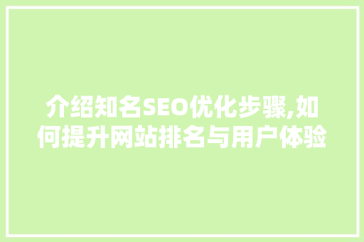 介绍知名SEO优化步骤,如何提升网站排名与用户体验