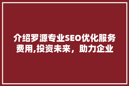 介绍罗源专业SEO优化服务费用,投资未来，助力企业腾飞