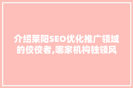 介绍莱阳SEO优化推广领域的佼佼者,哪家机构独领风骚