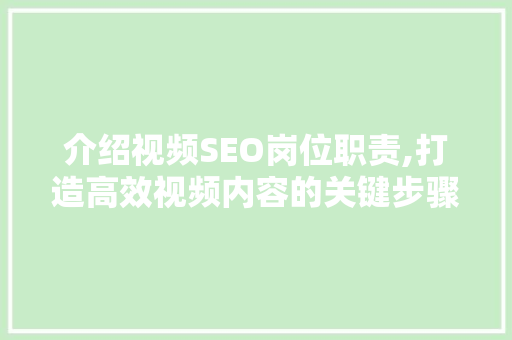 介绍视频SEO岗位职责,打造高效视频内容的关键步骤