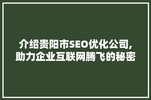介绍贵阳市SEO优化公司,助力企业互联网腾飞的秘密武器