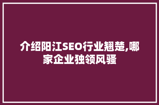 介绍阳江SEO行业翘楚,哪家企业独领风骚