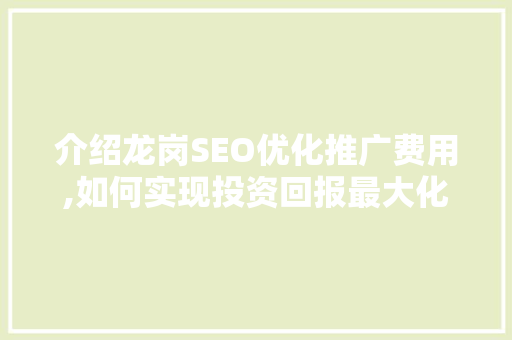 介绍龙岗SEO优化推广费用,如何实现投资回报最大化