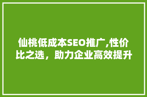 仙桃低成本SEO推广,性价比之选，助力企业高效提升网络知名度