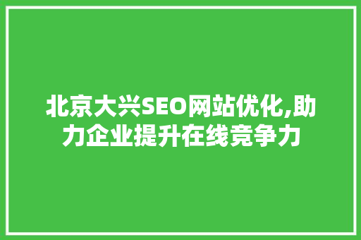北京大兴SEO网站优化,助力企业提升在线竞争力