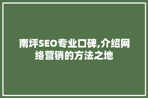南坪SEO专业口碑,介绍网络营销的方法之地