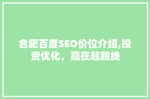 合肥百度SEO价位介绍,投资优化，赢在起跑线