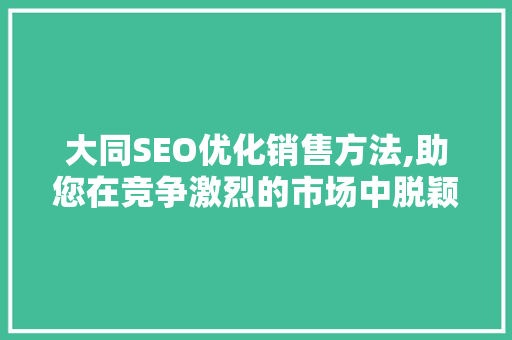 大同SEO优化销售方法,助您在竞争激烈的市场中脱颖而出