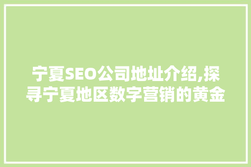 宁夏SEO公司地址介绍,探寻宁夏地区数字营销的黄金地带