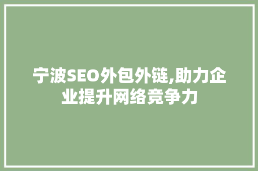 宁波SEO外包外链,助力企业提升网络竞争力