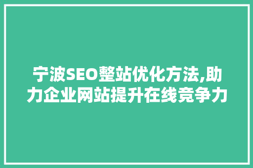 宁波SEO整站优化方法,助力企业网站提升在线竞争力