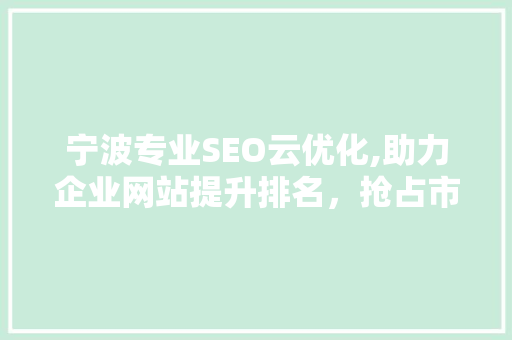 宁波专业SEO云优化,助力企业网站提升排名，抢占市场先机