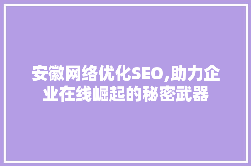 安徽网络优化SEO,助力企业在线崛起的秘密武器