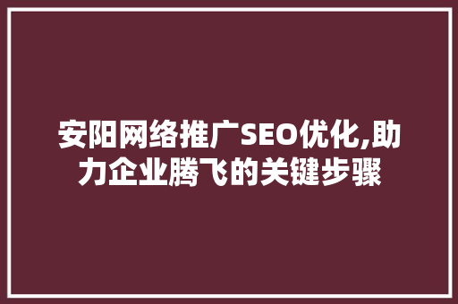 安阳网络推广SEO优化,助力企业腾飞的关键步骤