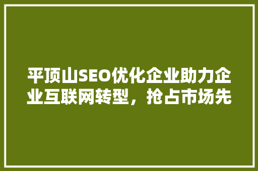 平顶山SEO优化企业助力企业互联网转型，抢占市场先机