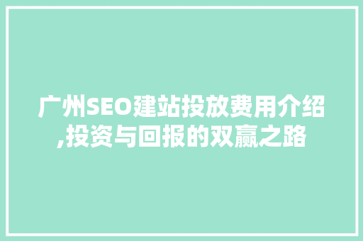 广州SEO建站投放费用介绍,投资与回报的双赢之路