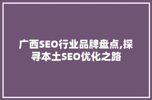 广西SEO行业品牌盘点,探寻本土SEO优化之路