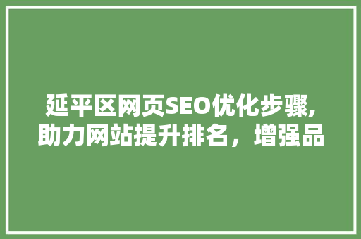 延平区网页SEO优化步骤,助力网站提升排名，增强品牌影响力