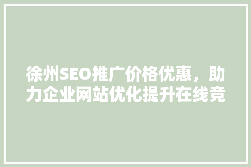 徐州SEO推广价格优惠，助力企业网站优化提升在线竞争力