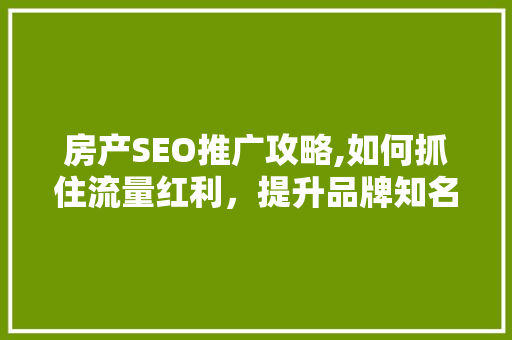房产SEO推广攻略,如何抓住流量红利，提升品牌知名度