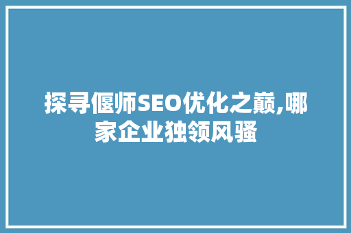 探寻偃师SEO优化之巅,哪家企业独领风骚