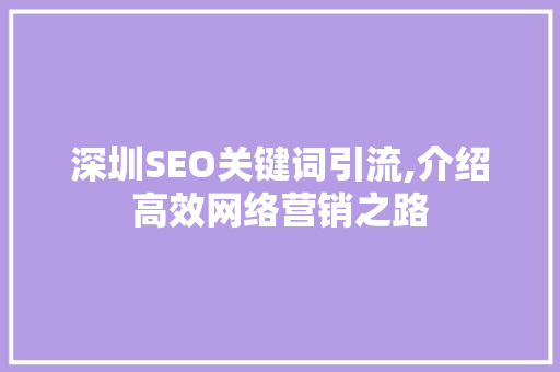 深圳SEO关键词引流,介绍高效网络营销之路
