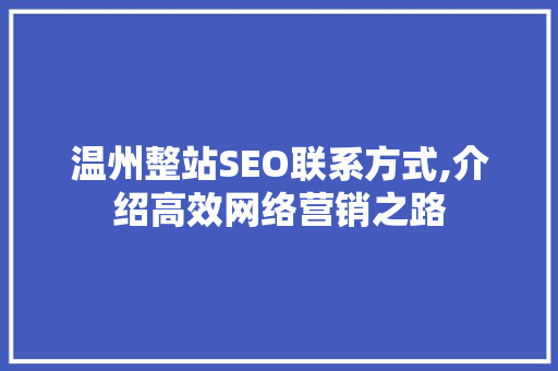 温州整站SEO联系方式,介绍高效网络营销之路
