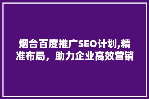 烟台百度推广SEO计划,精准布局，助力企业高效营销