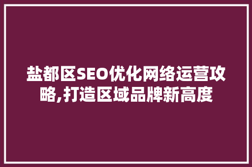 盐都区SEO优化网络运营攻略,打造区域品牌新高度