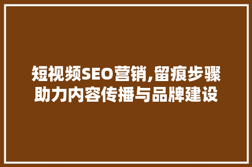 短视频SEO营销,留痕步骤助力内容传播与品牌建设