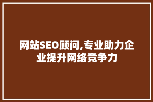 网站SEO顾问,专业助力企业提升网络竞争力