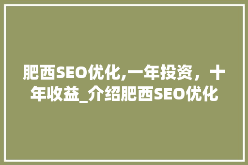 肥西SEO优化,一年投资，十年收益_介绍肥西SEO优化费用与价值