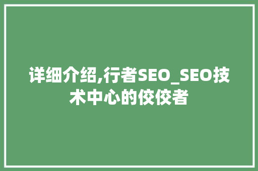 详细介绍,行者SEO_SEO技术中心的佼佼者