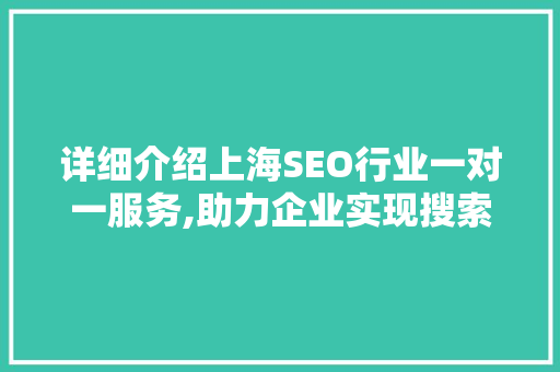 详细介绍上海SEO行业一对一服务,助力企业实现搜索引擎优化新突破