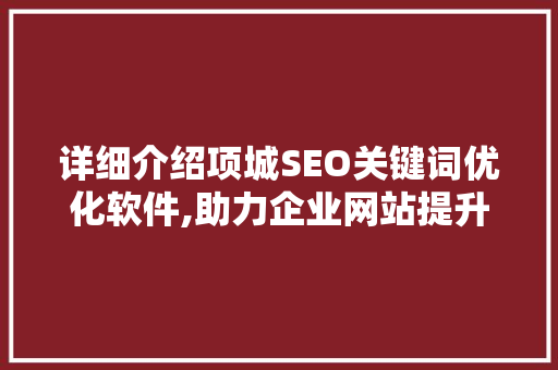 详细介绍项城SEO关键词优化软件,助力企业网站提升排名与流量