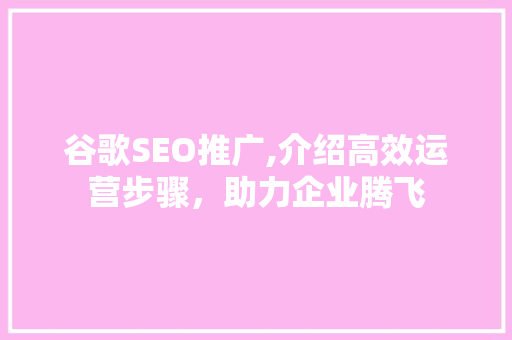 谷歌SEO推广,介绍高效运营步骤，助力企业腾飞  第1张