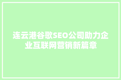 连云港谷歌SEO公司助力企业互联网营销新篇章