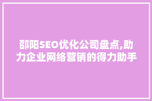 邵阳SEO优化公司盘点,助力企业网络营销的得力助手