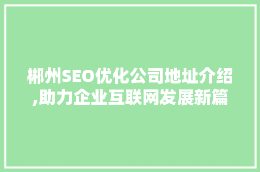 郴州SEO优化公司地址介绍,助力企业互联网发展新篇章