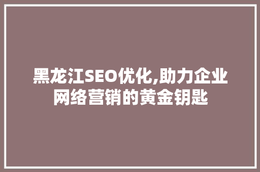 黑龙江SEO优化,助力企业网络营销的黄金钥匙