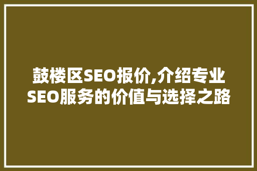鼓楼区SEO报价,介绍专业SEO服务的价值与选择之路