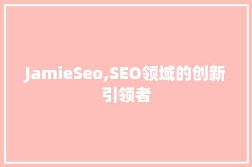 JamieSeo,SEO领域的创新引领者