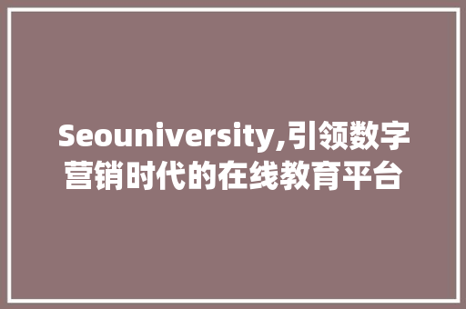 Seouniversity,引领数字营销时代的在线教育平台