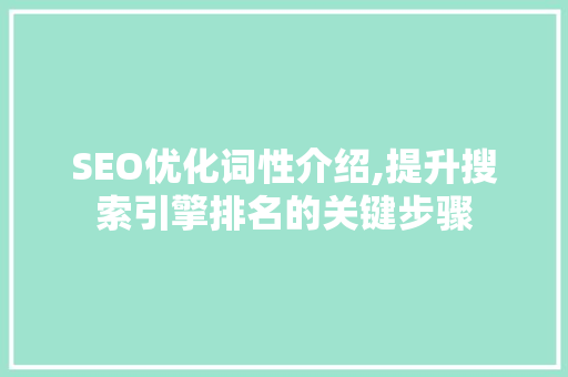 SEO优化词性介绍,提升搜索引擎排名的关键步骤