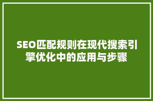 SEO匹配规则在现代搜索引擎优化中的应用与步骤