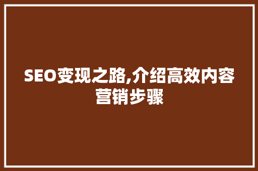 SEO变现之路,介绍高效内容营销步骤