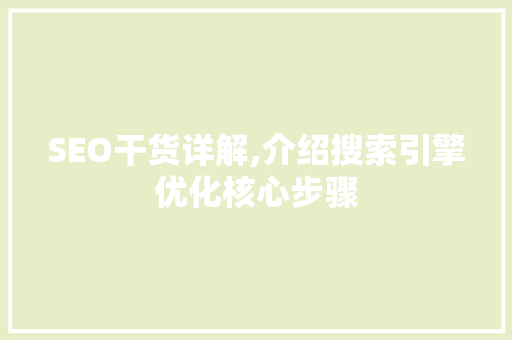 SEO干货详解,介绍搜索引擎优化核心步骤  第1张