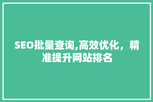 SEO批量查询,高效优化，精准提升网站排名